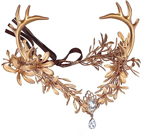 MOSTORY Handgefertigtes goldenes Feenblatt-Kopfschmuck, goldenes Geweih, Elfenkrone, Wald, Elfen, Kreis für Cosplay Renaissance