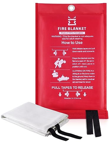 Fire Blanket for Kitchen Home Emergency - Fiberglass Blankets Fire Survival Suspension Flames Retardant Extinguisher for School Car Garage Office Fire Camping Caravan Safety (1Pc1MFireBlanket)