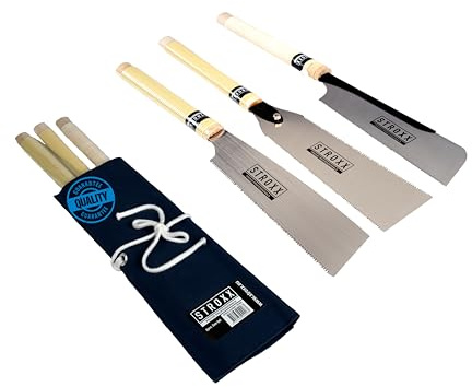 STROXX Japansägeset 3 tlg. - traditionelle Säge mit Pistolengriff - Feinsäge für Holz - Handsäge - Holzsäge - Zugsäge - Japanese Saw - (Ryoba, Kataba, Dozuki)