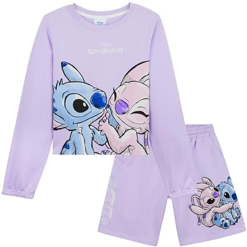 Disney Stitch Girls Tracksuit Set for Kids Teenagers 2 Pcs Crewneck Sweatshirt & Jogger Shorts with Pockets Comfy Activewear Loungewear