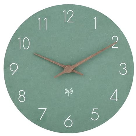 ACCSHINE Orologio radiocontrollato in legno MDF, senza ticchettio, silenzioso, batteria al quarzo, grande, facile da leggere, per camere, casa, cucina, camera da letto, ufficio, scuola (verde)