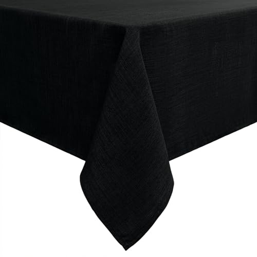 smiry Leinenoptik Tischdecke Eckig 140 x 100 cm Schwarz | Leinenoptik Textur, Lotuseffekt Wasserabweisend, Abwischbar & Waschbar, Knitterfrei, Für Küche Party Hochzeit
