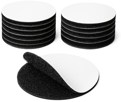 Matmar. 12 Pares 5x5cm Cierre Adhesivo Doble Cara Extrafuerte Redondo | Cinta adhesiva Doble Cara | 12 Hook and 12 Loop | (NEGRO REDONDO)