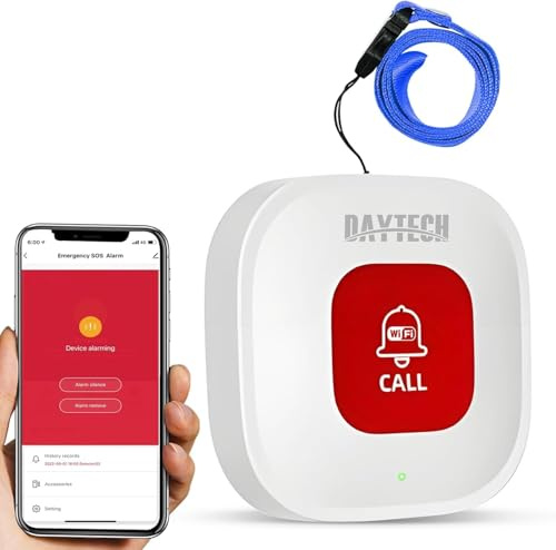 Daytech Tuya Intelligent Bouton Alarme Personne Agee, Alarme Personne Agee pour Les Femmes âgées, Handicapées ou Enceintes Ayant Besoin d'une Assistance à Domicile (Lot de 1)