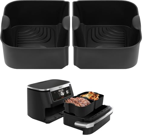 HOTUT Silicone Air Fryer Liners for Ninja Flex Drawer Air Fryer,2pcs AF500UK Air Fryer Accessories Reusable for Ninja Foodi Flexdrawer Dual Air Fryer 10.4L,2x5.2L,Silicone Air Fryer Pot Basket(Black)