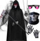 Déguisement Faucheuse Enfant Adulte Scream Cape Faux Faucille Costume Grim Reaper Hooded Robe Garçon Couvre-chef de Squelettes Gants Lunettes Halloween (170 (170~185 cm))