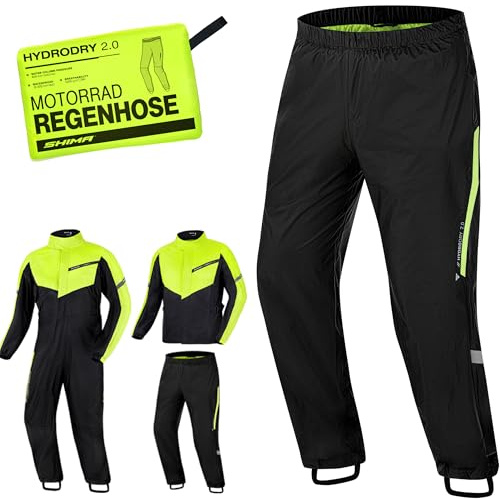 SHIMA HYDRODRY 2.0 Veste Pantalon Moto Imperméable Homme Femme pour Combinaison Ensemble Respirant Réfléchissant Vetement Tenue Eau Protection (Pantalons Unisex, Fluo, M)