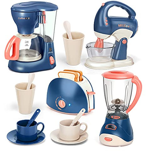 kramow Kids Kitchen Play Set, Role Play Kitchen Appliance Toy Set Kitchen Accessories Set with Coffee Machine, Blender, Mixer, Toaster Pretend Kitchen Educational Toy for Kids 3+