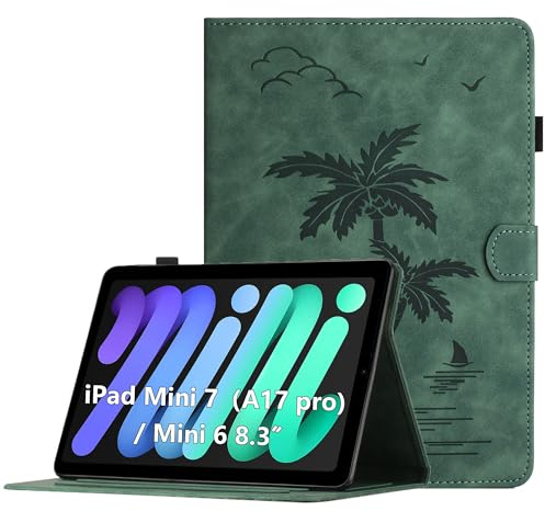 Funda para iPad Mini 2024 A17 Pro/iPad Mini 7 2024/iPad Mini 6 2021 8,3 Pulgadas PU Tableta Protectora Carcasa con Auto Activación/Reposo y Cierre Magnético Múltiple Ángulo Soporte Cubierta,Verde