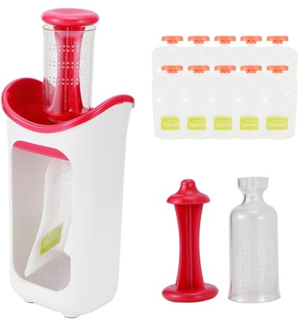 Sunicon Squeeze Station für selbstgemachte Lebensmittel, Squeeze Station Press Store System, tragbare Fruchtpüreepresse, Lebensmittelbeutel, leicht zu reinigen, spülmaschinenfest (Rose)
