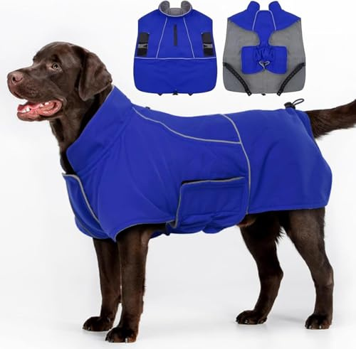 Katzinst Hundejacke Hundemantel Grosse Hunde Wasserdicht Regenmantel Hunde Wintermantel Hund Reflektiere für Kaltes Wetter Outdoor HundeKleidung Blau 3XL