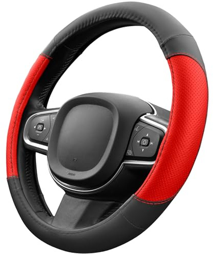 Upgrade4cars Lenkradbezug Rot Schwarz Leder-Optik Universal 37-38 cm | Lenkradhülle für Sommer & Winter | Geschenk für Frauen & Männer | passend für die meisten Fahrzeuge