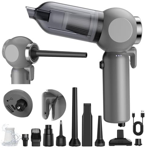 Tkkich 7 IN 1 Car Vacuum Cleaner, Mini Vacuum Cleaner Cordless with 18000PA Powerful Suction, Portable Handheld Hoover with Window Breaker & Seatbelt Cutter, Compressed Air Duster Blower for Car Home