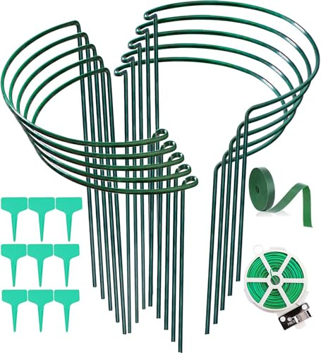 10er-Pack Pflanzenstützpfähle, Halbrunder Metall-Gartenpflanzenpfahl, Pfingstrosenkäfige und -stützen, Pfingstrosenkäfige für Topfpflanzen, Tomaten, Gemüse, Blumen (20x35cm)