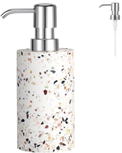 Luxspire Distributeur de Savon à Pompe, Bouteuille Cylindrique en Résine avec Pompe à Savon Liquide Lotion, Récipient de Shampooing Rechargeable, Décoratif pour Salle de Bains, Cuisine, Terrazzo