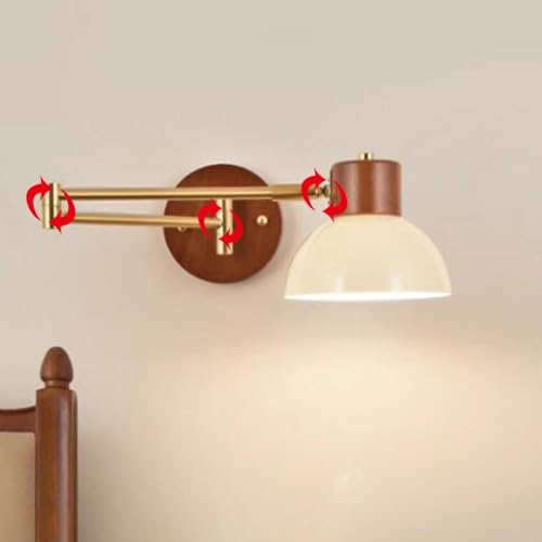 LOGT Brazo Giratorio Lámpara de Pared Ajustable Brazo Largo Luz de Pared Interior Madera Lámpara de Cabecera Vintage con Brazo Articulado Ajustable Aplique de Pared Luz de Lectura Retro Aplique