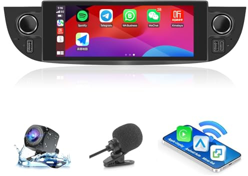 ANKEWAY Autoradio für FIAT 500 (2007-2015) mit Android Auto und CarPlay | Car Radio Android Stereo mit Rückfahrkamera/Mikrofon/CANbus/Bluetooth/WiFi/USB/GPS (Black)
