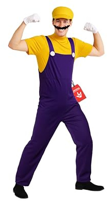 Morph Herr rörmokarkostym, gul rörmokare bror kostym män, halloween kostymer för män, gUL, L