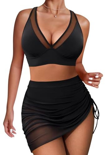 High Waisted Bikini Set Tummy Control Bikini Sets for Women, Push Up Bikinis 2 Piece Swimsuit, Adjustable Swimming Costumes for Grils (UK, Alpha, M, Regular, Regular, Black)
