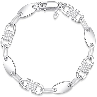 Silberketten Store DEIN SCHMUCK ONLINE SHOP Plattenkette Steigbügelkette Armband mit einer Breite von 8,5mm |echt 925 Silber | hochglanzpoliert mit stabilem Karabinerverschluß