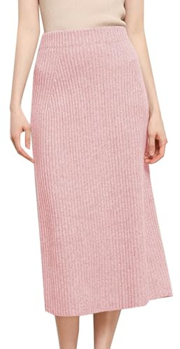 2025 - Falda de lana de invierno para mujer, falda de lana de longitud media, falda gruesa, percha de madera, Rosa., L