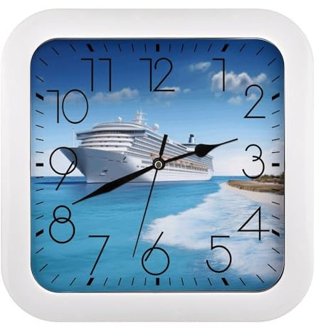 BVKWNTSA Orologio quadrato silenzioso e senza zecche, alimentato a batteria, con stampa di navi da crociera sul mare, adatto per uffici, camere da letto, cucine, salotti, uffici, aule, scuole e