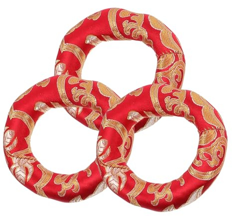 Yardwe Juego de 3 Cojines Bordados para Cuencos, Almohadillas de Algodón Rojo para Estabilizar y Fijar Cuencos de Canto en Meditación