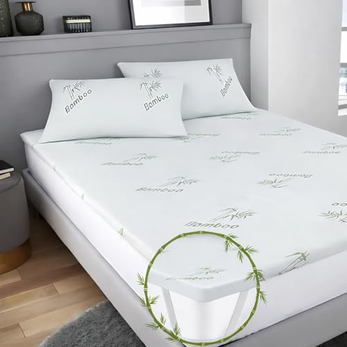 4AS Bamboo Memory Foam Mattress Topper Single Bed – Hypoallergenic & Breathable 2.5cm Thick 40D Gel Memory Foam Mattress Pad with Machine washable Zippered Cover (90x190cm – Single)
