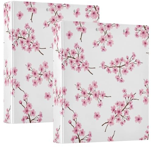 Classeur à 3 anneaux en forme de branches de cerisier blanc de 3,8 cm, classeur flexible à anneaux en D avec poches, pour l'école, l'université, le bureau
