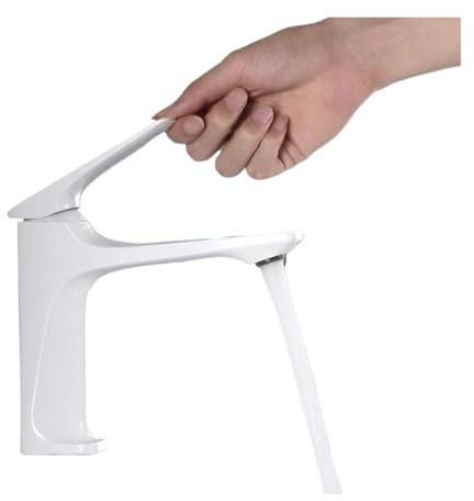 Brass Core Bathroom Sink Faucet Single Handle Countertop Mounted Washbasin Faucet Hot and Cold Mixer(White)
