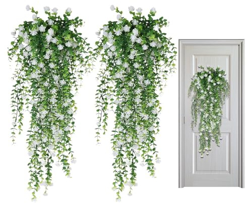 usefulbeauty Plantas Artificiales Colgantes para Exterior,2 Unidades Enredadera Eucalipto Falsa - Decoración de Pared con Follaje Realista Resistente a UV para Cocina Dormitorio Sala Bodas Baño Patio