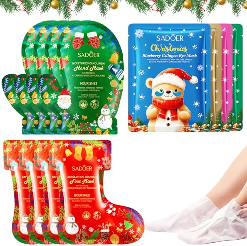 TECHEEL 12 Stück Fußmaske Handmaske Weihnachtsgeschenke Foot Peel Mask Weihnachten Fußpflege Set Feuchtigkeitshandschuhe Fussmaske Socken Weihnachten Geschenk für Freunde und Familie