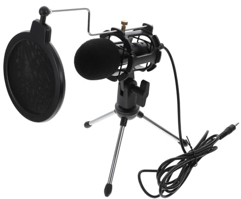 FIXOSHEE Micrófono de Condensador para PC y Juegos, Compacto y Plug and Play, Reducción de Ruido para Grabación y Transmisión en Escritorio, Color Negro, Conexión 3.5 Mm