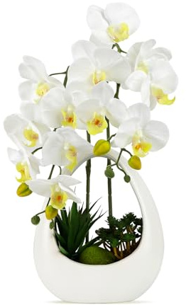 PlusFive Künstliche Orchideen im Topf - Weiße Phalaenopsis Kunstblumen aus Seide, Orchideen künstlich wie Echt für Innendekoration, Tischdekoration, Fensterbank Deko, Dekoration Wohnzimmer (39 cm)