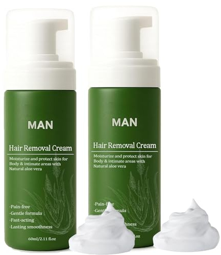 Man Hair Removal Cream, Haarentfernungscreme Mit Natürlicher Aloe Vera, Enthaarungscreme Intimbereich Männer, Sanfte Und Schnelle Haarentfernung, Für Körper Und Gesicht (60ml, 2pc)