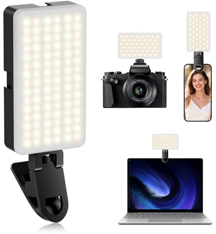 BNEHHOV 90 LED Portable Selfie Light Video Conference Lighting with Clip，CRI 95+ Rechargeable 1800 mAh Phone Fill Light, Adjusted 3 Light Modes and 10 Level Brightness for Phone, iPad, Laptop, Camera