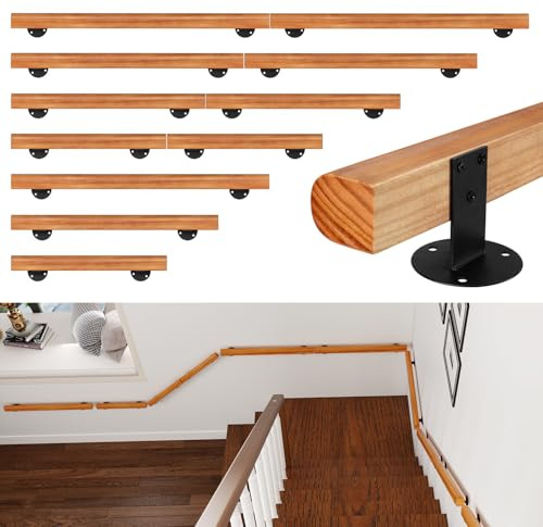 Ikodm Kiefernholz Handlauf Treppengeländer 100cm Geländer für Treppe Treppe Wandhandlauf Wand Treppe seitliche Montage, Inklusive Wandhalterungen, Montagematerial, für Indoor, Halbrunde Wood