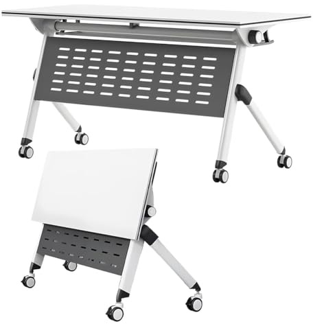 Faltbarer mobiler Computertisch mit leisen Rädern – großer Besprechungstisch aus Holz mit Klappdeckel für Büro/Klassenzimmer/Training – 6 Stück, 120 x 60 x 75 cm
