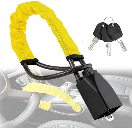 Steering Wheel Lock with 3 Keys,Heavy Duty Universal Car Steering Wheel to Seat Belt Locks,High Visibility Cut Resistance Car Lock Anti-Theft Device(Yellow)