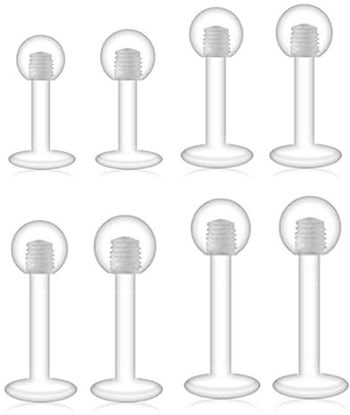 HUVZOR 32 piercings de plástico para labio, 16 g, transparente, de plástico flexible, 6, 8, 10 y 12 mm