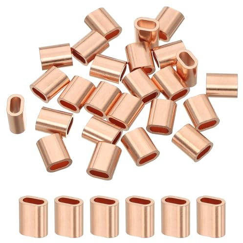 QUARKZMAN 1/8(3mm) Fermaglio Per Cavo In Rame Con Anello A Crimpare Ovale Per Cavi E Funi Metalliche, Dorato 25Pz