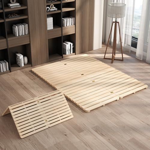 LILYPELLE Floor Bed Frame, Breathable Moisture-Proof Bed Plate, Foldable Tatami Bed Frame, Solid Wood Slatted Floor Bed Frame, Japanese Floor Bed for Floor Sleeping or Futon Mattress, Queen