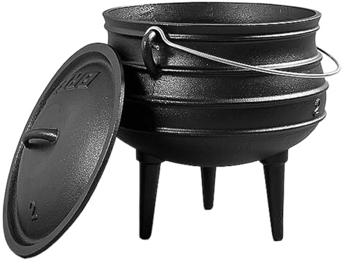 Caldero de hierro fundido, caldero de bruja de 3 litros con tapa y patas, olla para cocinar al aire libre para acampar, chimenea, decoración de Halloween