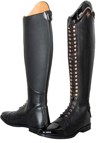 Imperial Riding IRH Olania Dressage Bottes d'équitation en cuir avec lacets et fermeture éclair, Noir laqué or rose, 41 EU