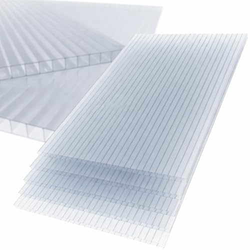 8X Hohlkammerplatten 10mm Polycarbonat 1200x700 mm – Doppelstegplatten Gewächshausplatten, Transparent, UV-beständig, zuschneidbar - PoliGreen®