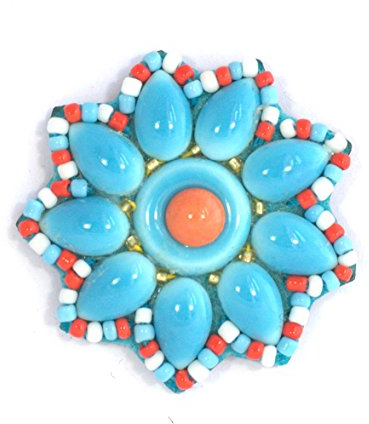 Broche Fleur Rouge et Turquoise en Porcelaine et Perles de Verre - Bijou Fantaisie