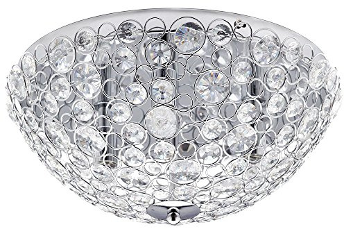 LITECRAFT Ovii Bathroom Ceiling Light, Polished Chrome | Crystal Effect, Flush Mount