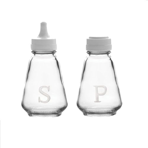 Set of 2 Traditional Glass Salt & Pepper Shaker Pot Set Glass Table Condiment Serving Pot