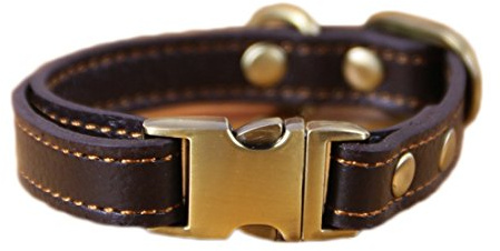 Basic Lederhalsband Klickverschluss Hundehalsband Einstellbare Martingal Halskette Hundehalsung Kettenhalsband Leder Dog Collar für Kleine Mittelgroße Grosse Hunde (S, braun)