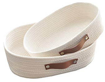 Aufbewahrungskorb Baumwollseil Regalkorb Set Multi-Size 2-teiliges Set Oval Organizer Bins für Schrank Spielzeug Desktop Cosmic Kinderzimmer Lagerung Kinderzimmer Bins Weiß